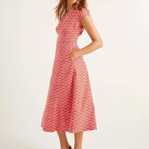 Boden Natasha Midi Dress in Red and White, 6, 100% Cotton